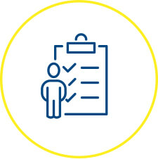 Icon showing a clipboard and a person 