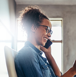 Woman smiling on phone call