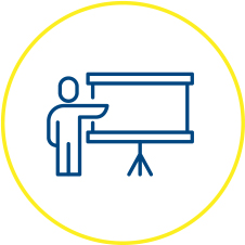 Icon of character pointing at slide show 