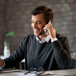 Marketing agency employee talking on the phone