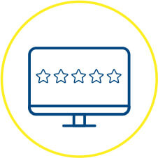 Icon of drawn computer screen with 5 stars