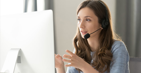 Lady on the phone working at a customer satisfaction survey company
